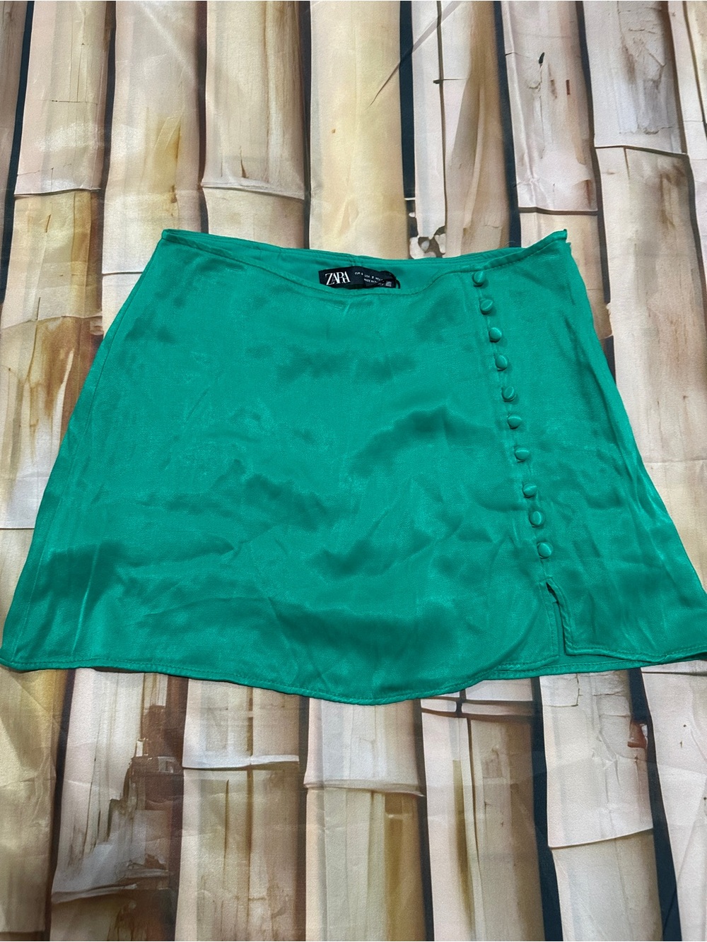 Zara Green Button Detail Skort Size Small Emerald Green